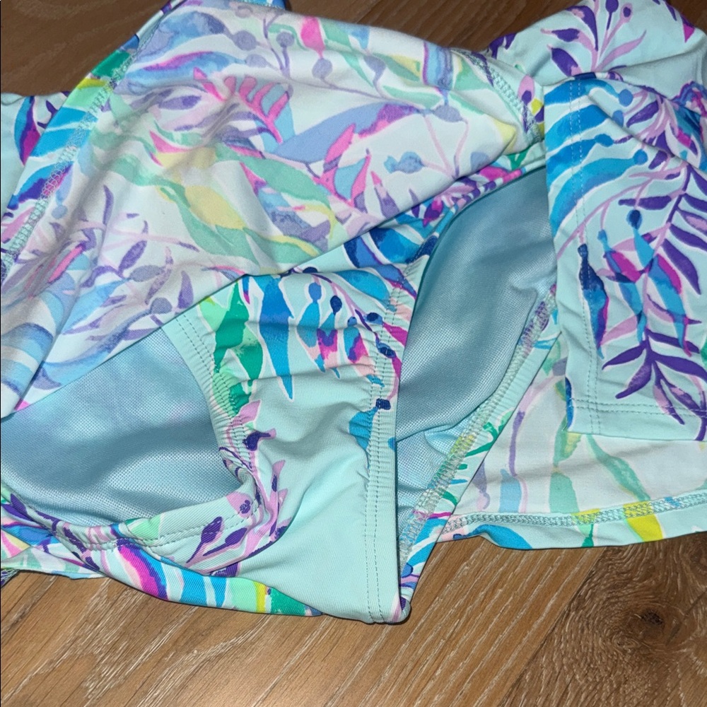 Lilly Pulitzer Pastel Aqua & Purple Leaf Swim Skirt - Picture 2 of 4